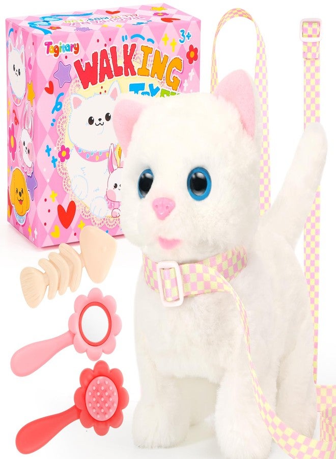 Tagitary Plush Toys Electronic Toy Cat That Walking and Meowing,Tail Wagging Interactive Toy Cat for Kids with Leash,Easter Christmas Birthday Gift for Toddlers Kids - Image 1